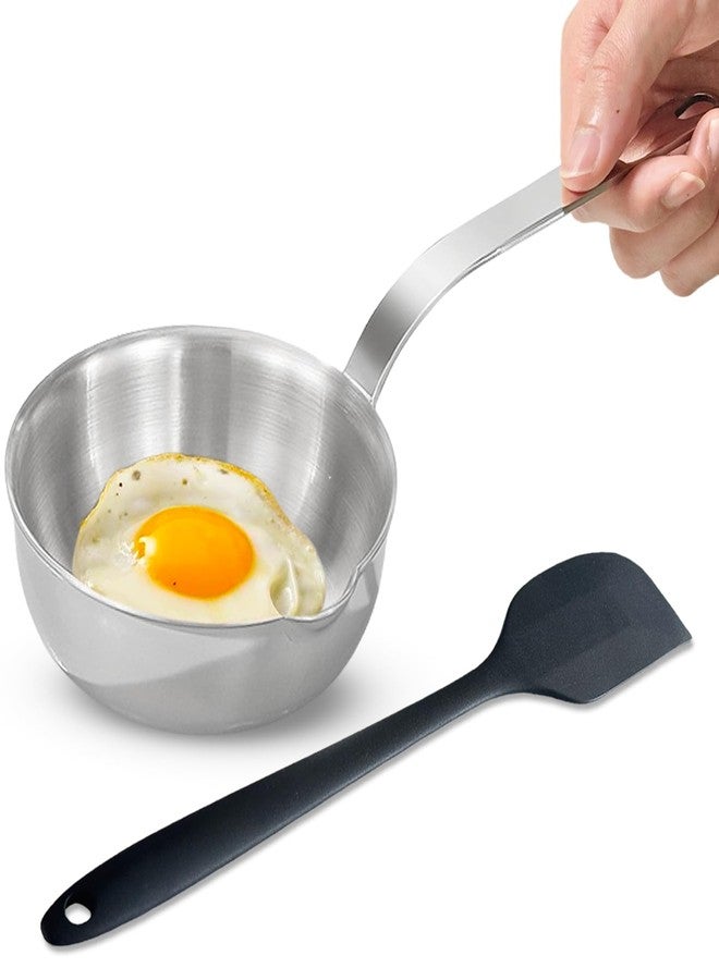 Bigwinyep Mini Egg Pan, 304 Stainless Steel Omelet Pan, 5.1Inch Sauce Pan Mini Skillet for Butter Warmer Small Pot Cooking with 10.5" Scraper - Image 1